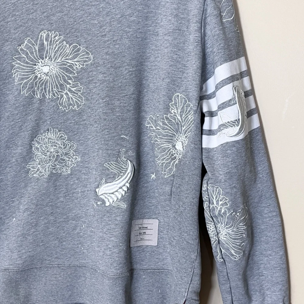 Thom Browne Embroidered Koi Chrysanthemum Sweatshirt - Men's Size 4 - Gray - Picture 2 of 15